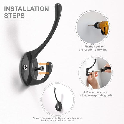 Coat Hooks | Wall Mount Coat Hangers | Black Metal Hooks - Image 6