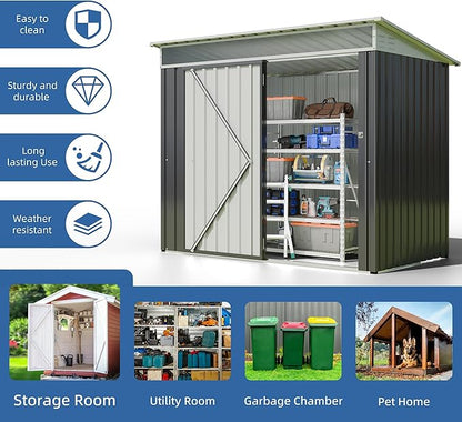 JY QAQA 6x4 FT Metal Outdoor Garden Storage Shed, Waterproof Metal Garden Sheds - Image 6