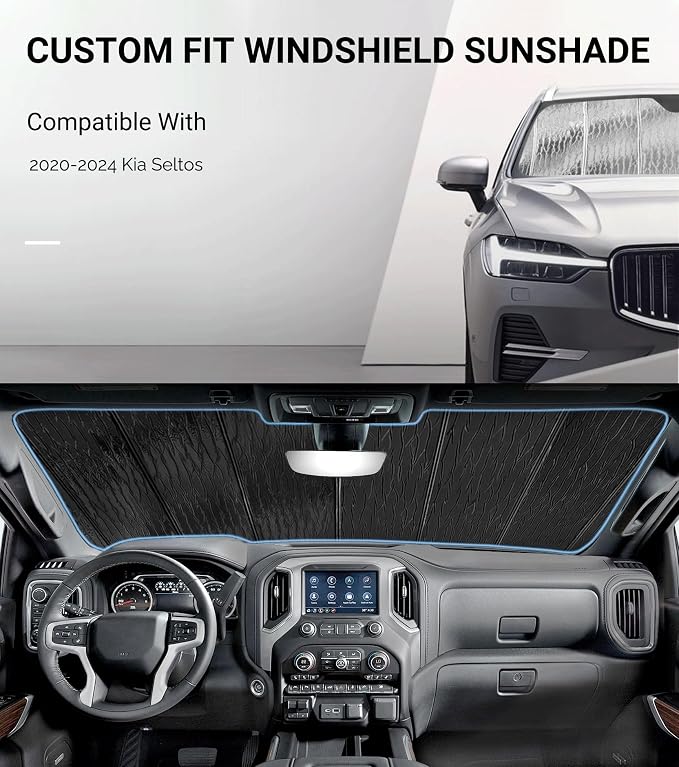 Windshield Sun Shade for Kia Seltos 2020-2024, Front Window Sunshade Shield - Image 2