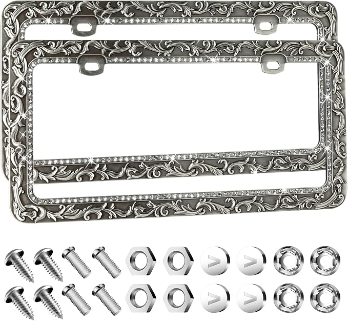 Valor Gel Metal Car License Plate Frames, Antique Old Pattern Printing - Image 2