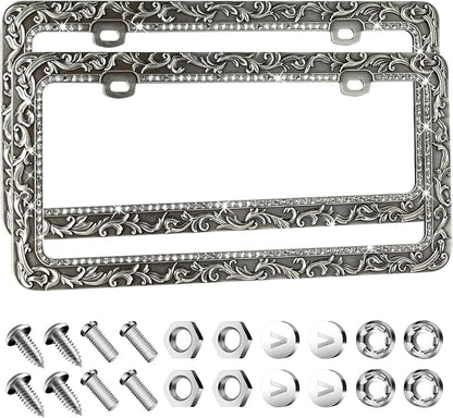 Valor Gel Metal Car License Plate Frames, Antique Old Pattern Printing - Image 2