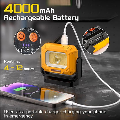 2 Pack Magnetic Work Light, 1500LM led work light, 4000mAh Rechargeable Work - Image 4