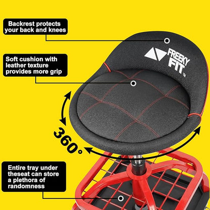 Rolling Stool with Red Wheels, Heavy Duty Garage Work Mechanic Rolling Shop - Image 4
