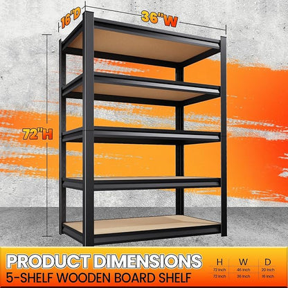 72" H*36'' Storage Shelves 2500lbs Garage Shelving, Adjustable Heavy Duty - Image 3