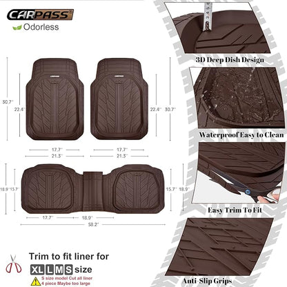 CAR PASS DeepDish Floor Mats for Cars Full Set, Heavy Duty Rubber Car Mats - Image 2