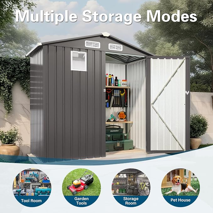 6 x 4 FT Outdoor Storage Metal Shed, Bike Garden Tool Shed - Image 2