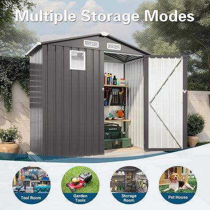 6 x 4 FT Outdoor Storage Metal Shed, Bike Garden Tool Shed - Image 2