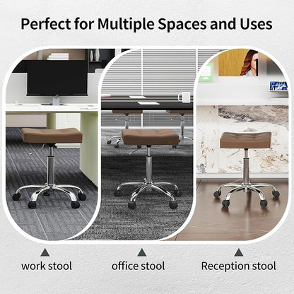 Ergonomic Desk Stool with Wheels Faux Leather Office Stool - Image 6