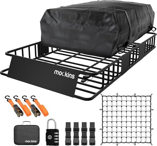 Mockins 64"x39"x6" Extendable Heavy Duty Roof Rack Basket w/ 16 CuFt Waterproof by Mockins