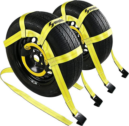 Tow Dolly Basket Straps with Flat Hook-2 Pack, Car Wheel Strap Tire Bonnet Net by Sumpluct