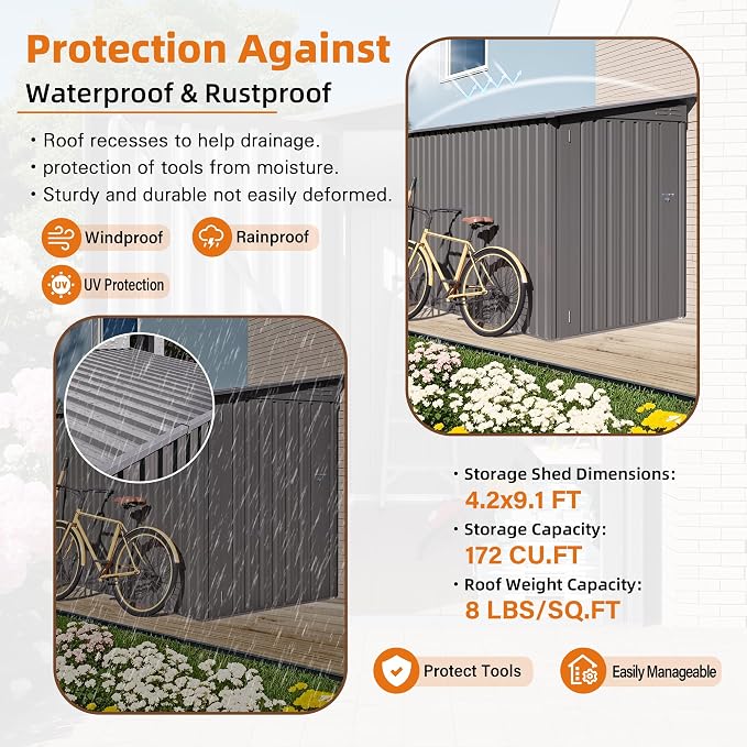 4 x 9 FT Lean to Shed with Windows, Metal Sheds & Outdoor Storage with 2 Vents - Image 6