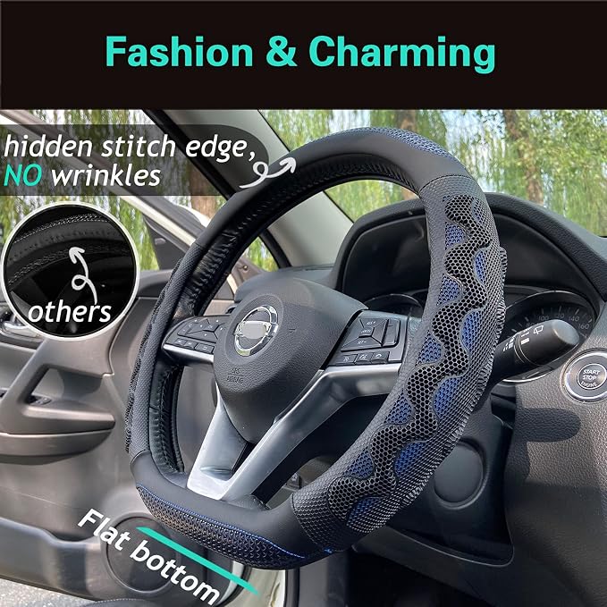 PINCTROT D Shaped 14 Inch Small Sized Steering Wheel Cover Great Grip - Image 2