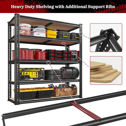 REIBII 40" W Garage Shelving 2500LBS Storage Shelves 72" H Metal Shelving 5 - Image 6