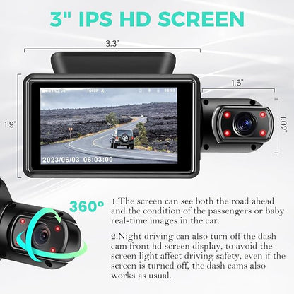 Dual Dash Camera for Cars, Dash Cam Front and Inside, 1440P Dashcam Front + - Image 6