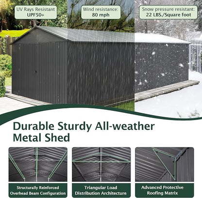 Domi 12'x25' Outdoor Metal Garage Shed, Weatherproof Enclosed Carport - Image 5