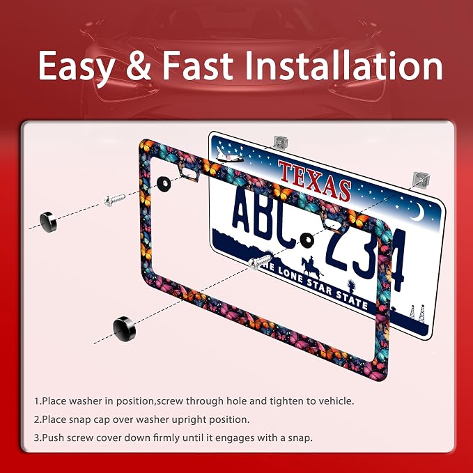 Butterfly License Plate Frame Funny Colorful License Plate Frames Stainless - Image 3