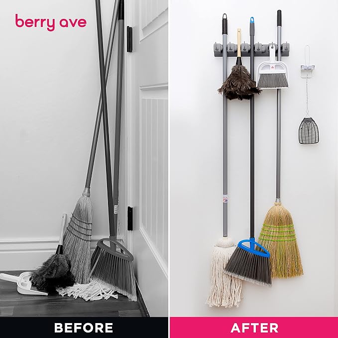 Berry Ave Broom Holder Wall Mount and Garden Tool Organizer, Closet Storage - Image 5