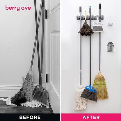 Berry Ave Broom Holder Wall Mount and Garden Tool Organizer, Closet Storage - Image 5