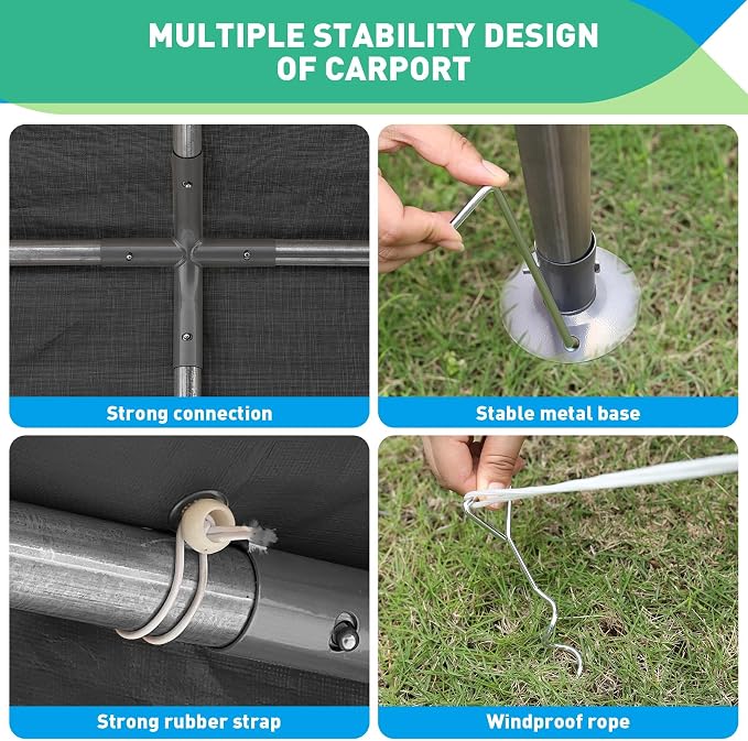 12X20 Ft Heavy Duty Carport Canopy, Portable Garage, Car Tents, Reinforced - Image 5
