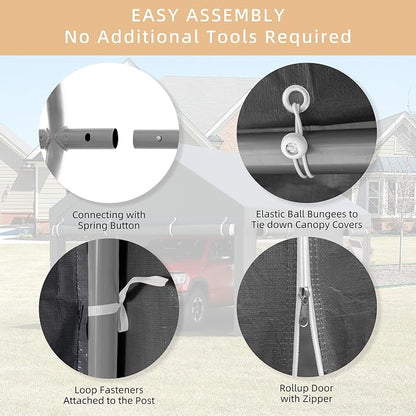 JY QAQA Carport, 10x20 FT Heavy Duty Carport Reinforced Steel Poles - Image 5