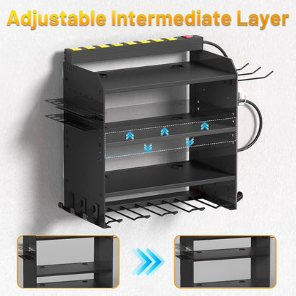 4-Layer Wall-Mounted Power Tool Organizer Rack, Heavy Duty Adjustable Shelves - Image 4