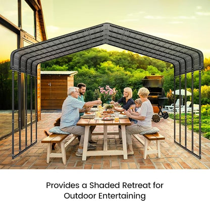 12'x20' Heavy Duty Metal Carport, Outdoor Garage Car Shelter Shade - Image 3