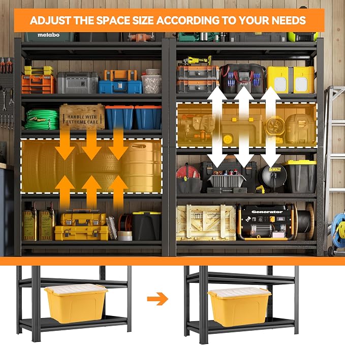 59"H Garage Shelving Heavy Duty Rack, 2400 LBS Large Capacity 4 Tier Adjustable - Image 3