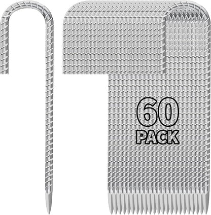 12 Inch Ground Stakes Heavy Duty J Hook 60-Pack Metal Spikes Galvanized Ground by Besitu