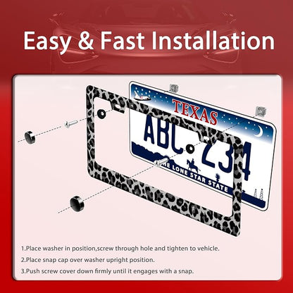 Black Gray Leopard Print License Plate Frame Beautiful Cheetah Print License - Image 3