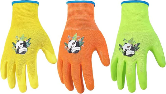 HANDLANDY 3 Pairs Kids Gardening Gloves Latex Free, Nitrile Coated Children by HANDLANDY