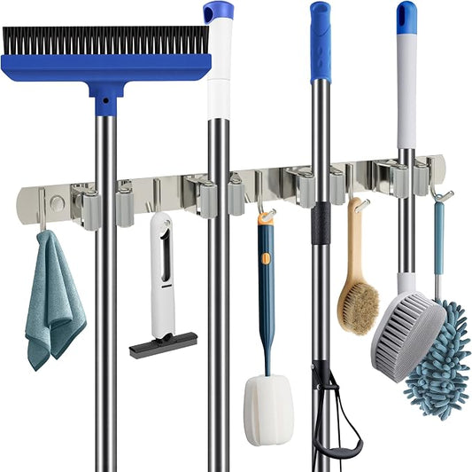 Wall Mounted Broom and Mop Organizer, Heavy Duty Stainless Steel Storage Rack by QRDQIANRUIDA
