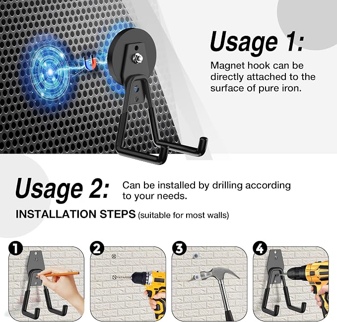 4Pcs Heavy Duty Storage Magnetic Utility Hooks Large Garage Strong Extra Magnet - Image 7