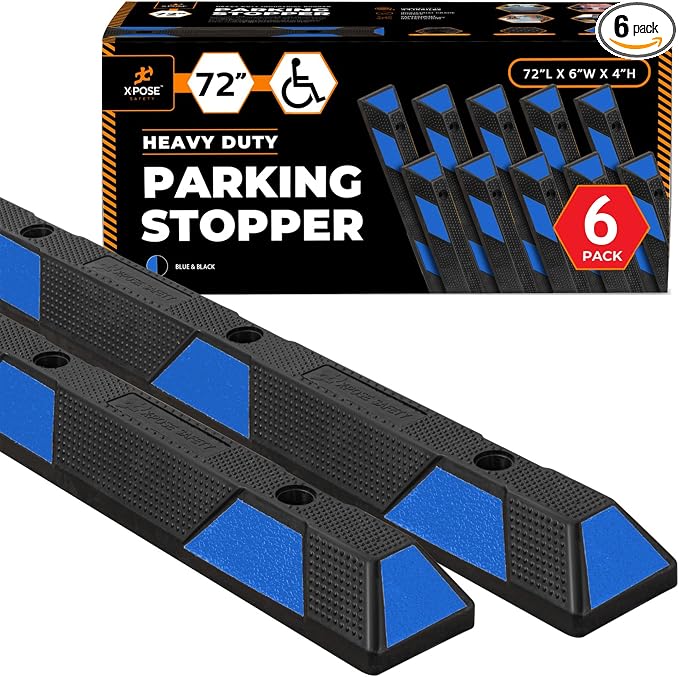 Xpose Safety 72" Heavy Duty Rubber Parking Stopper – 6 Pack Wheel Blocks by XposeSafety