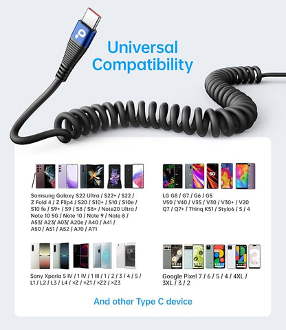 USB C Cable 100W 3FT Coiled USB C to USB C Charger Cable - Image 7