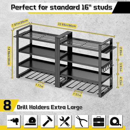 Large Power Tool Organizer Wall Mount, 8 Cordless Drill Holder, 4 Tier Metal - Image 3