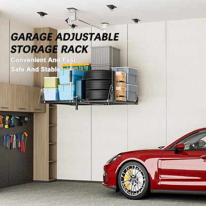 4x4FT Ceiling Storage Racks Lift, Overhead Garage Storage Rack, Adjustable - Image 2