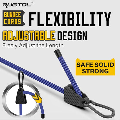 Bungee Cords with Hooks, 36 Inch Blue Adjustable Bungee Cords with Carabiner - Image 2
