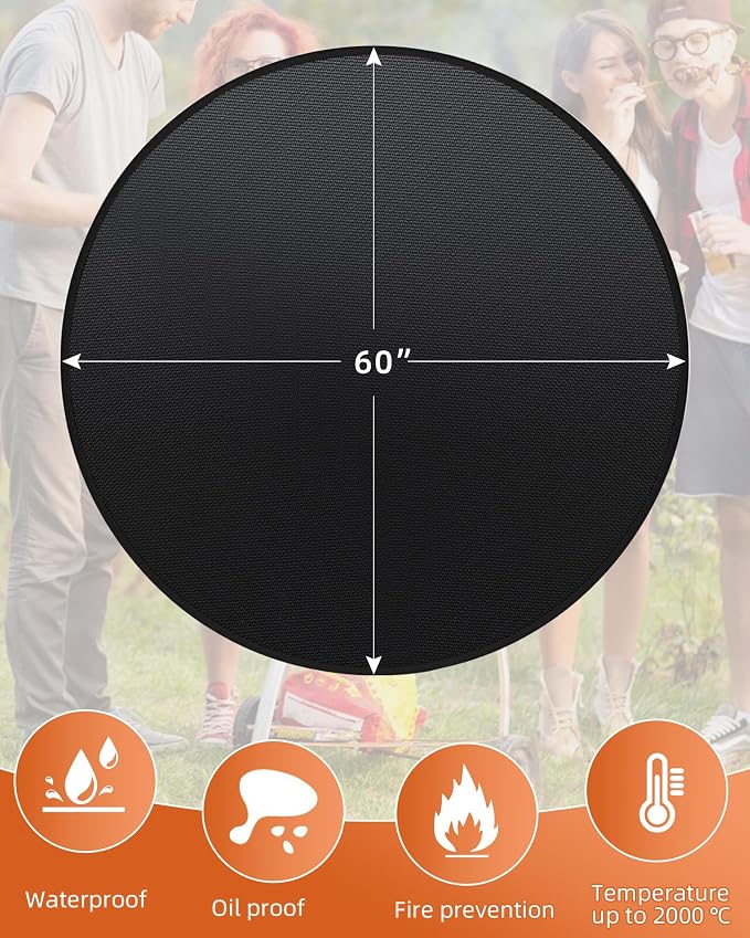 Round BBQ Grill Mat, 60 inches Double-Sided Fireproof Pad Waterproof Deck - Image 2
