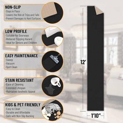 Ottomanson Hallway Runner Rug 1'10" x 12' Non Slip Solid Area Rugs Easy to - Image 2