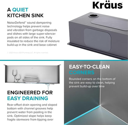 KRAUS Kore 28-Inch Undermount Workstation 16 Gauge Single Bowl Stainless Steel - Image 10