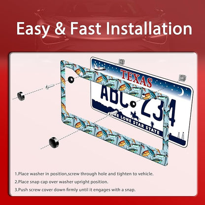 Fishing License Plate Frame Funny Fish License Plate Frames Stainless Steel - Image 3