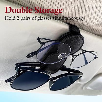 KIWEN 2 Pack Sunglasses Holder for Car Visor, Magnetic Leather Sunglass - Image 3