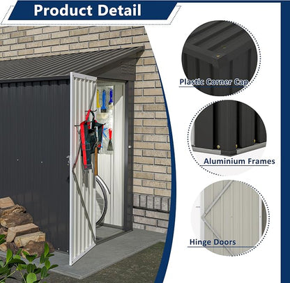 Shed Lean to Storage Shed, Outdoor 4' x 8' Metal Wall Side Storage Sheds & - Image 6