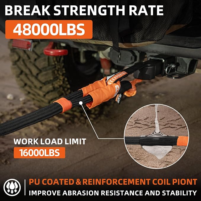 ALL-TOP Kinetic Recovery Rope, 1in x 30ft, Heavy Duty 30+% Elasticity, 16000Lbs - Image 2