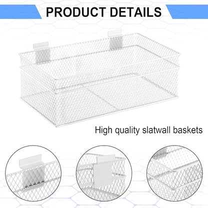 Barydat 4 Pcs Slatwall Basket Set Ventilated Metal Slatwall Basket Hanging Wire - Image 4