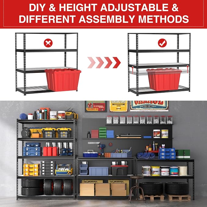 WORKPRO 5-Tier Metal Shelving Unit, 48”W x 24”D x 72”H, Heavy Duty Adjustable - Image 6