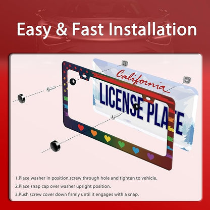 Rainbow Heart License Plate Frame Gay Pride LGBT License Plate Frames Stainless - Image 3