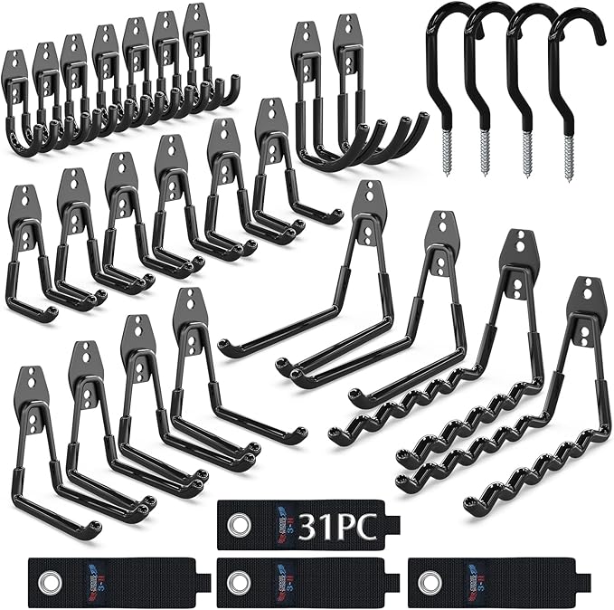 3-H Garage Wall Hooks 31 Pack, Garage Hooks Heavy Duty by 3-H