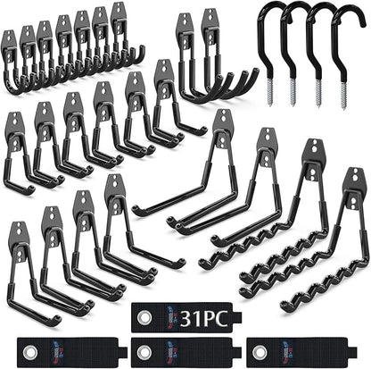 3-H Garage Wall Hooks 31 Pack, Garage Hooks Heavy Duty by 3-H