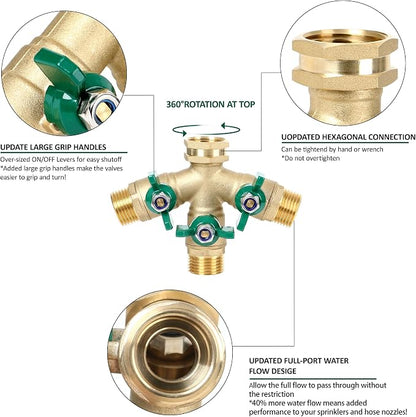 STYDDI Full Flow 3-Way Garden Hose Splitter, Solid Brass High Volume 3 Way Hose - Image 4